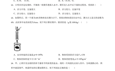 10.4浮力课堂练习（有答案）_8下-初中物理苏科版(4)_赠送：旧版资料（和新版好多一样，仍具有很大参考价值）_03试卷_同步练习