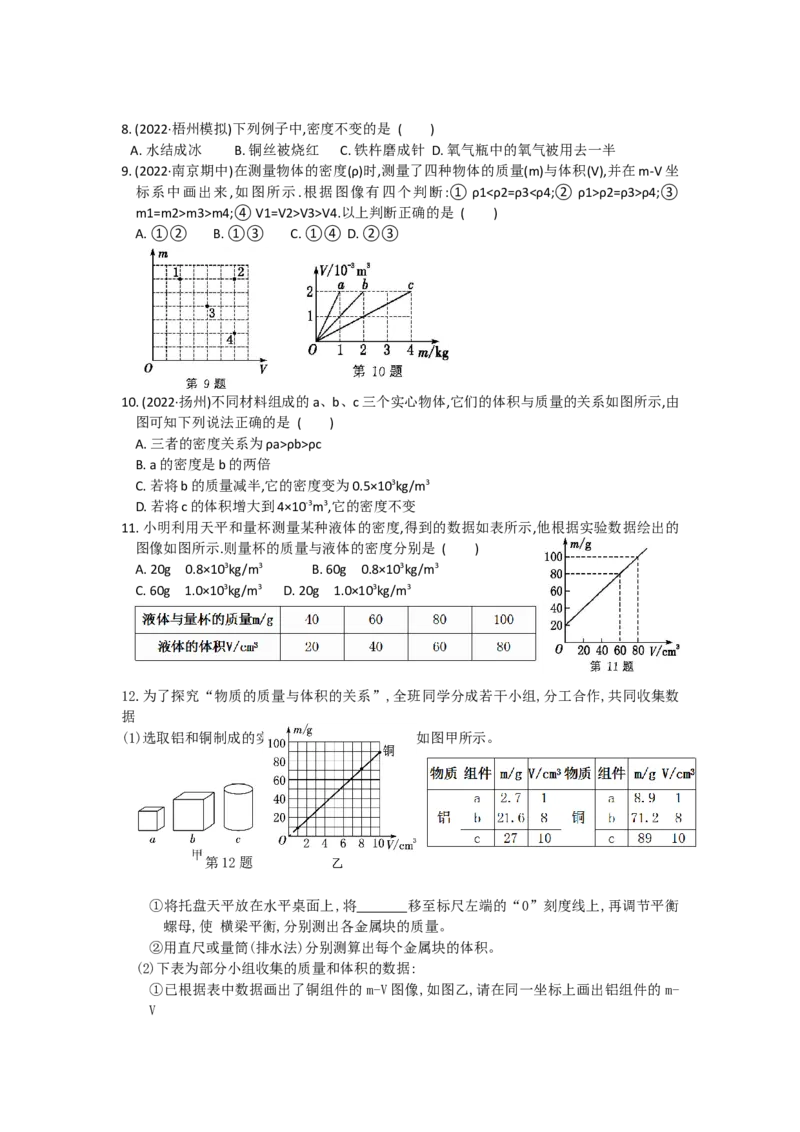6.3物质的密度第2课时（含答案）_8下-初中物理苏科版(4)_赠送：旧版资料（和新版好多一样，仍具有很大参考价值）_03试卷_同步练习
