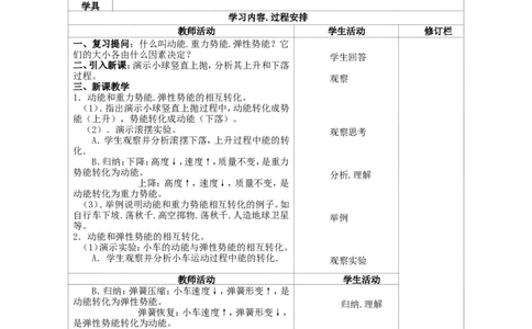 苏科初中物理九上《12.1动能势能机械能》word教案(1)_9上-初中物理苏科版(4)_赠送：旧版资料（和新版好多一样，仍具有很大参考价值）_02教案