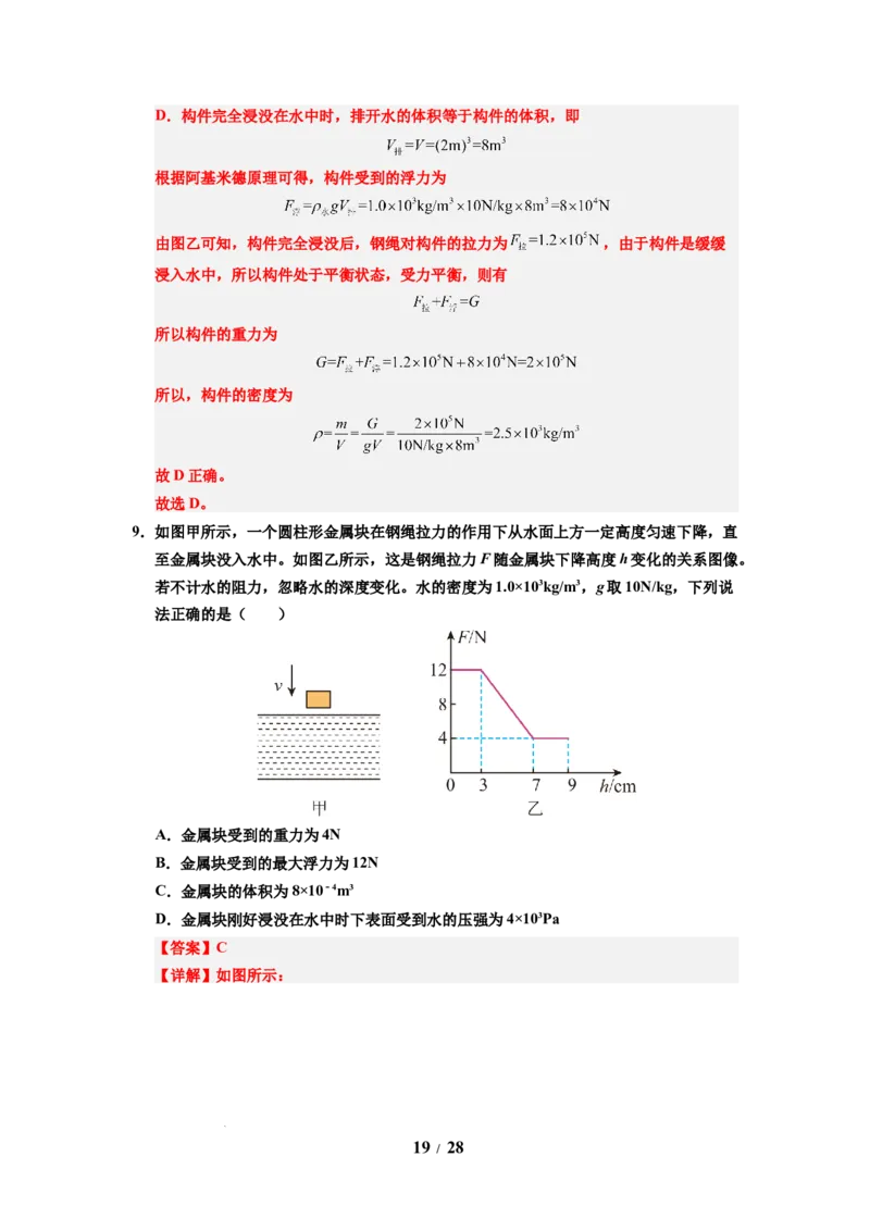 第15讲课时9.4浮力（教师版）-八年级物理下册同步精品讲义（苏科版2025）_8下-初中物理苏科版(4)_06讲义