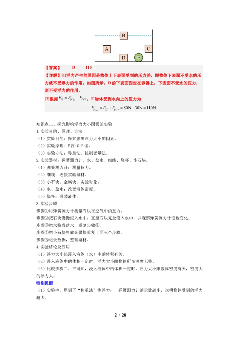 第15讲课时9.4浮力（教师版）-八年级物理下册同步精品讲义（苏科版2025）_8下-初中物理苏科版(4)_06讲义