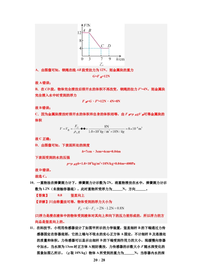 第15讲课时9.4浮力（教师版）-八年级物理下册同步精品讲义（苏科版2025）_8下-初中物理苏科版(4)_06讲义