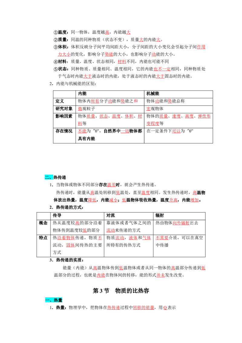 第十二章机械能和内能（知识清单）（答案版）_9上-初中物理苏科版(4)_05知识清单（齐全）_第十二章机械能和内能（知识清单）物理苏科版2024九年级上册