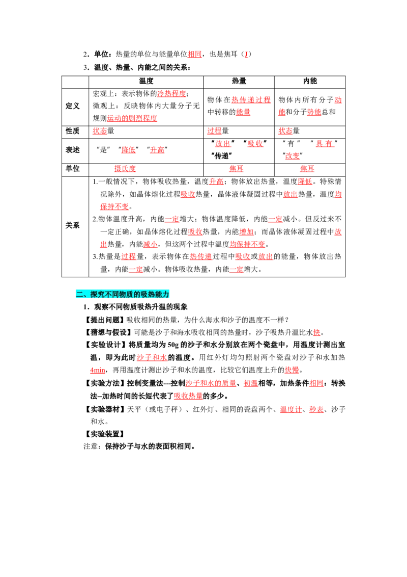 第十二章机械能和内能（知识清单）（答案版）_9上-初中物理苏科版(4)_05知识清单（齐全）_第十二章机械能和内能（知识清单）物理苏科版2024九年级上册