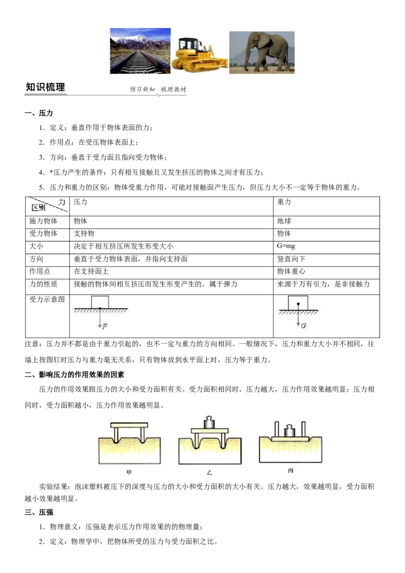 10.1压强（解析版）_8下-初中物理苏科版(4)_赠送：旧版资料（和新版好多一样，仍具有很大参考价值）_02讲义_10.1+压强-2022-2023学年八年级下册物理同步备课讲义+(苏科版)