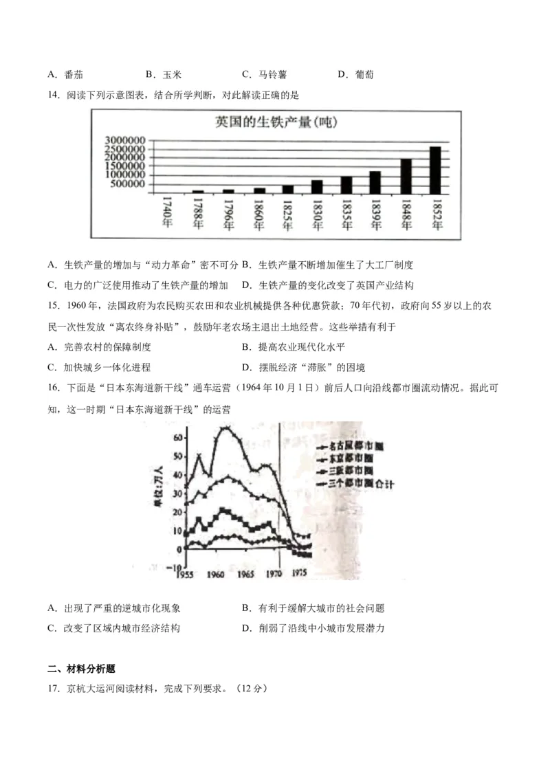 阶段性检测卷14选择性必修2：经济与社会生活（二）（原卷版）_07高考历史_新高考复习资料_2024年新高考复习资料_一轮复习资料_完2024年高考历史一轮复习考点通关卷（新高考通用）