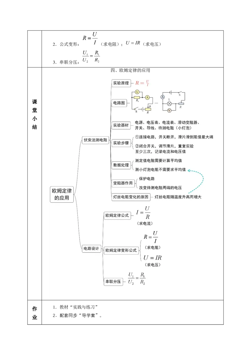 四、欧姆定律的应用（教学设计）物理苏科版2024九年级上册_9上-初中物理苏科版(4)_02课件+教案+分层作业第2套（更新中）_教案（教学设计）_第十四章欧姆定律