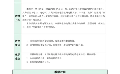 四、欧姆定律的应用（教学设计）物理苏科版2024九年级上册_9上-初中物理苏科版(4)_02课件+教案+分层作业第2套（更新中）_教案（教学设计）_第十四章欧姆定律