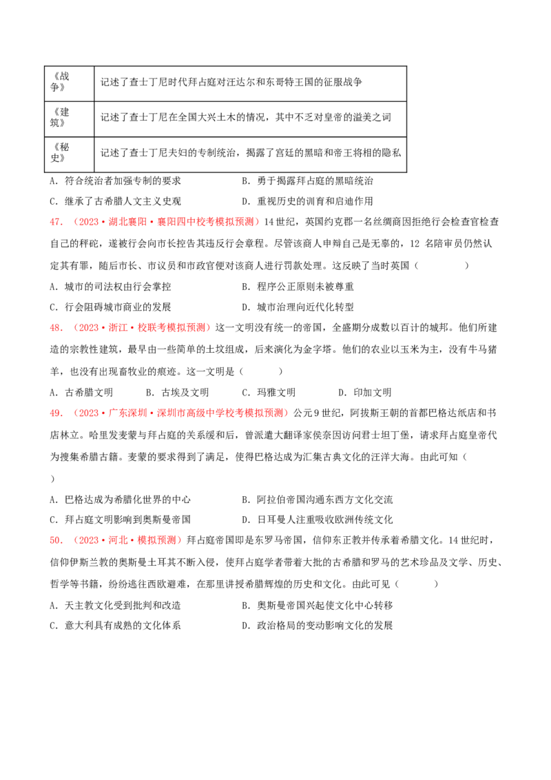 集训07世界古代史100题（1）（原卷版）_07高考历史_2024年新高考资料_3.2024专项复习_备战2024年高考历史专项提分集训900题（统编版）