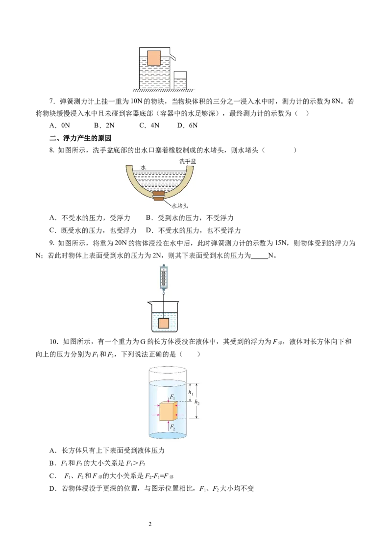 9.4浮力（第2课时）（分层作业）原卷版(1)_8下-初中物理苏科版(4)_01课件+练习_9.4+浮力（第2课时）（分层作业）-上好课八年级物理下册同步高效课堂（苏科版2024）