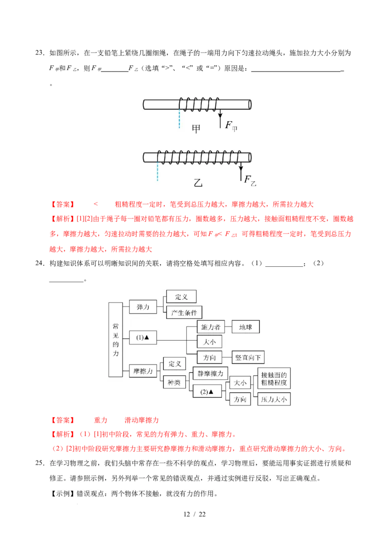 第7章力A卷达标卷（解析版）(1)_8下-初中物理苏科版(4)_02习题试卷_单元测试_第1套_第7章力A卷达标卷-2024-2025学年八年级物理下册单元速记&middot;巧练（苏科版2024）