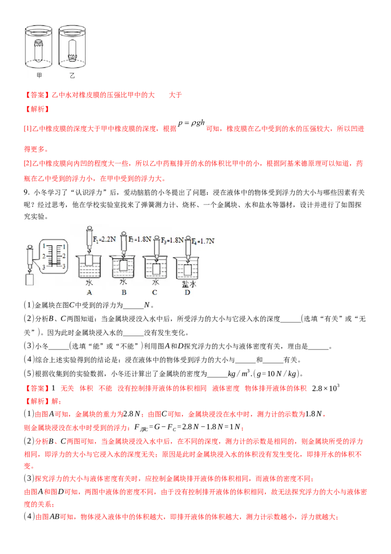 10.4浮力（解析版）_8下-初中物理苏科版(4)_赠送：旧版资料（和新版好多一样，仍具有很大参考价值）_02讲义_10.4+浮力-2022-2023学年八年级下册物理同步备课讲义+(苏科版)