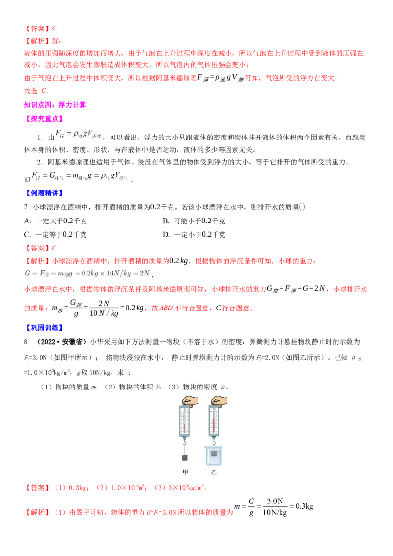 10.4浮力（解析版）_8下-初中物理苏科版(4)_赠送：旧版资料（和新版好多一样，仍具有很大参考价值）_02讲义_10.4+浮力-2022-2023学年八年级下册物理同步备课讲义+(苏科版)