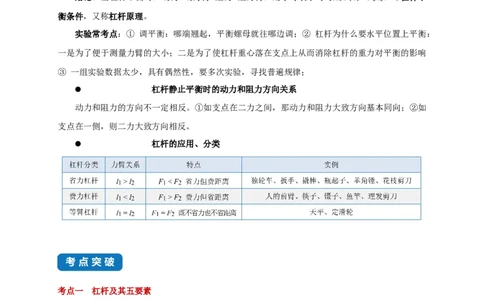 11.1杠杆-2021-2022学年九年级物理上册知识点和分类专题练习同步教案（苏科版）(原卷版)_9上-初中物理苏科版(4)_赠送：旧版资料（和新版好多一样，仍具有很大参考价值）_03讲义
