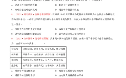集训17选择性必修3：文化交流与传播100题（1）（原卷版）_07高考历史_2024年新高考资料_3.2024专项复习_备战2024年高考历史专项提分集训900题（统编版）