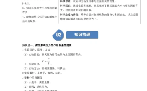 第12讲课时9.1压强（教师版）-八年级物理下册同步精品讲义（苏科版2025）_8下-初中物理苏科版(4)_06讲义