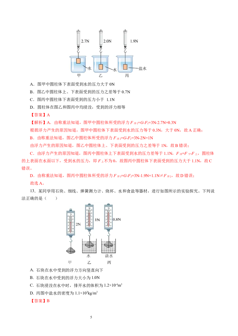 9.4浮力（第2课时）（分层作业）解析版(2)_8下-初中物理苏科版(4)_01课件+练习_9.4+浮力（第2课时）（分层作业）-上好课八年级物理下册同步高效课堂（苏科版2024）