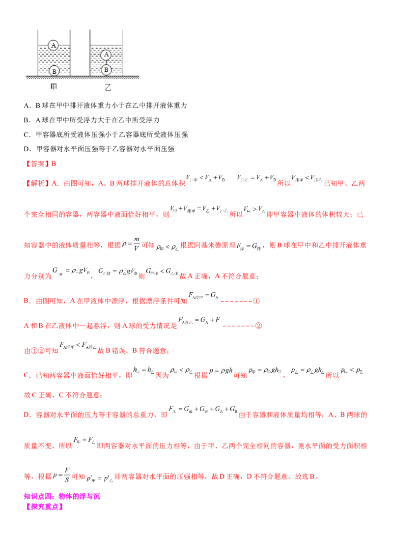 10.7专题浮力（解析版）_8下-初中物理苏科版(4)_赠送：旧版资料（和新版好多一样，仍具有很大参考价值）_02讲义_10.7+专题+浮力-2022-2023学年八年级下册物理同步备课讲义+(苏科版)