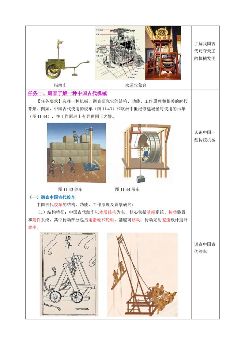 跨学科实践：调查机械并制作机械模型（表格式教学设计）物理苏科版2024九年级上册_9上-初中物理苏科版(4)_02课件+教案+分层作业第2套（更新中）_教案（教学设计）