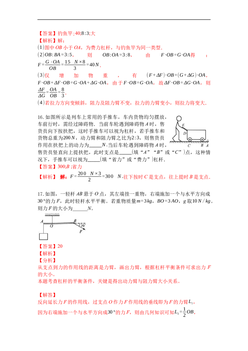专题01杠杆（解析版）_9上-初中物理苏科版(4)_赠送：旧版资料（和新版好多一样，仍具有很大参考价值）_05复习资料_2021-2022学年九年级物理上学期综合复习培优专训（苏科版）