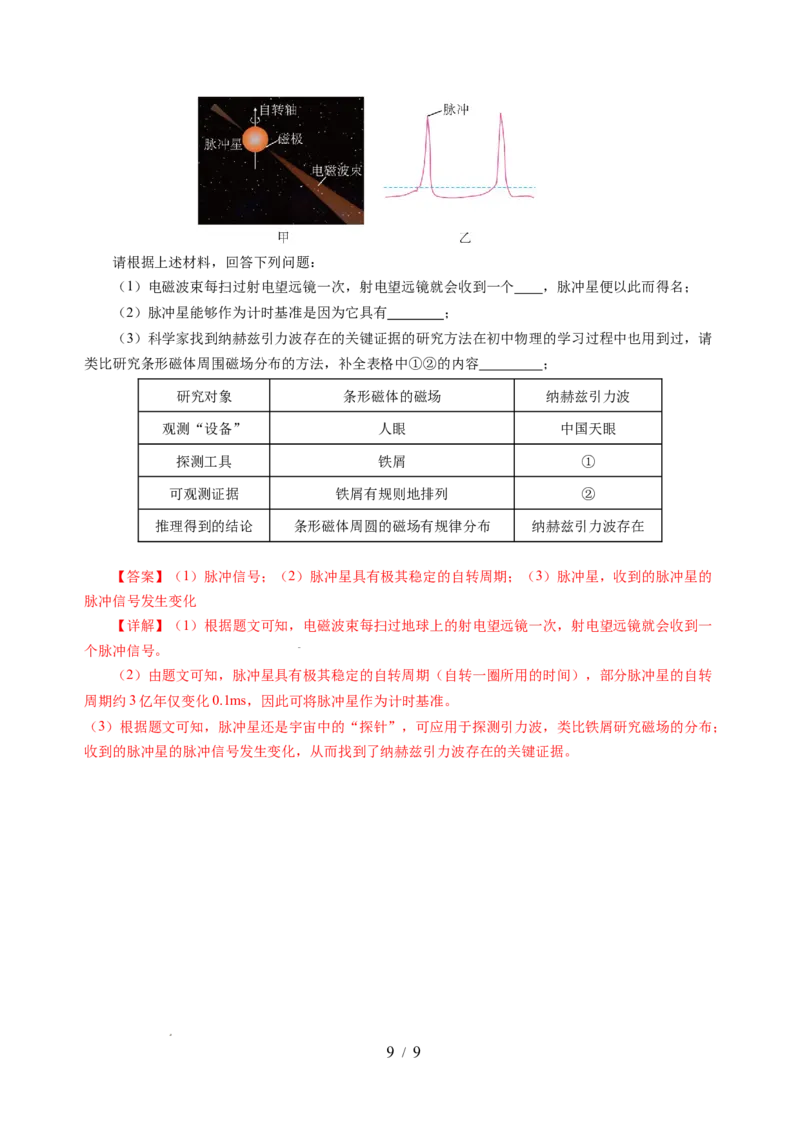 10.5宇宙探秘（分层作业）（解析版）(1)_8下-初中物理苏科版(4)_01课件+练习_10.5宇宙探秘（分层作业）-上好课八年级物理下册同步高效课堂（苏科版2024）