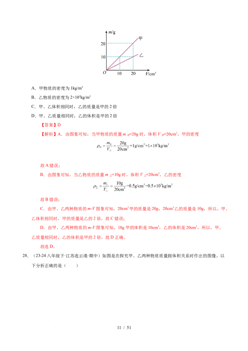 第6章物质的物理属性B卷专项卷（易错训练85题9大考点）（解析版）(1)_8下-初中物理苏科版(4)_02习题试卷_单元测试_第1套
