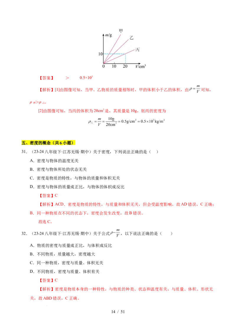 第6章物质的物理属性B卷专项卷（易错训练85题9大考点）（解析版）(1)_8下-初中物理苏科版(4)_02习题试卷_单元测试_第1套