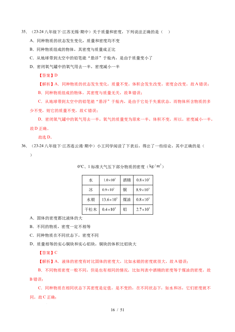 第6章物质的物理属性B卷专项卷（易错训练85题9大考点）（解析版）(1)_8下-初中物理苏科版(4)_02习题试卷_单元测试_第1套