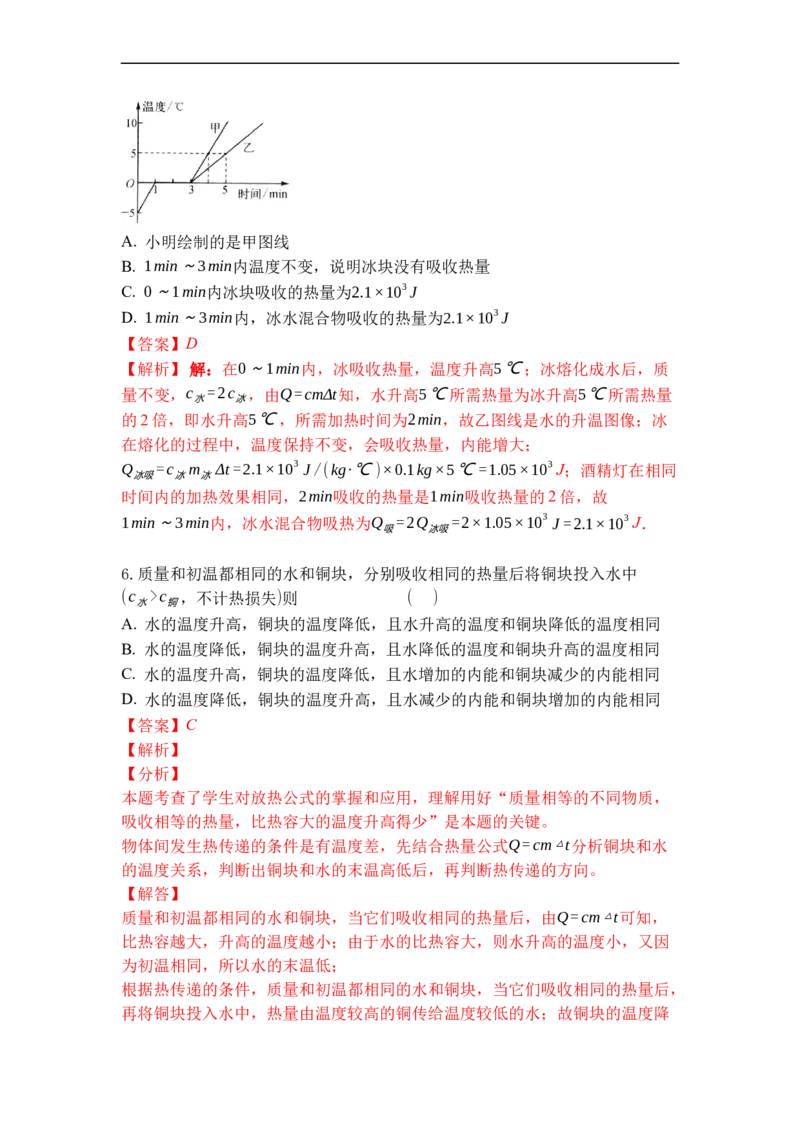 专题08物质的比热容（解析版）-2021-2022学年九年级物理上学期综合复习培优专训（苏科版）_9上-初中物理苏科版(4)_赠送：旧版资料（和新版好多一样，仍具有很大参考价值）_05复习资料