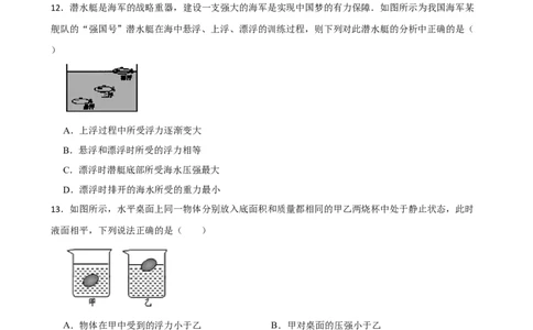 10.5物体的浮与沉课堂练习含答案_8下-初中物理苏科版(4)_赠送：旧版资料（和新版好多一样，仍具有很大参考价值）_03试卷_同步练习