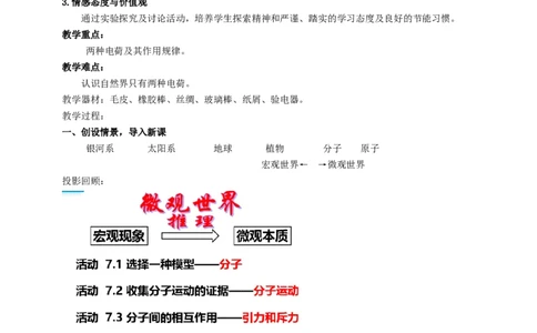 7.2静电现象教案_8下-初中物理苏科版(4)_赠送：旧版资料（和新版好多一样，仍具有很大参考价值）_04课件+学案+教案_7.2静电现象