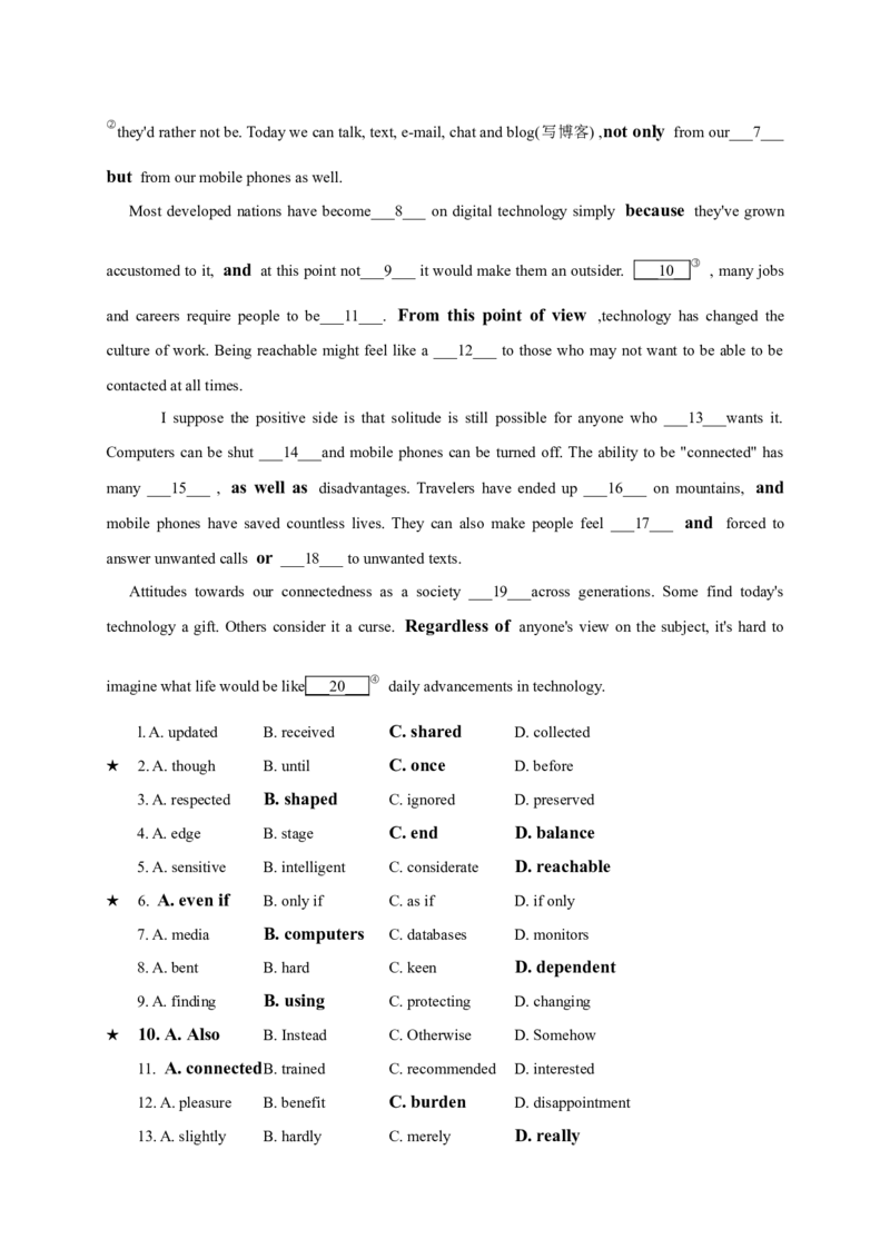 高考英语二轮复习：完形填空总攻略学案（含答案）_03高考英语_新高考复习资料_2023年新高考资料_二轮复习_2023年高考英语二轮复习完形填空题型分类学案（含答案）