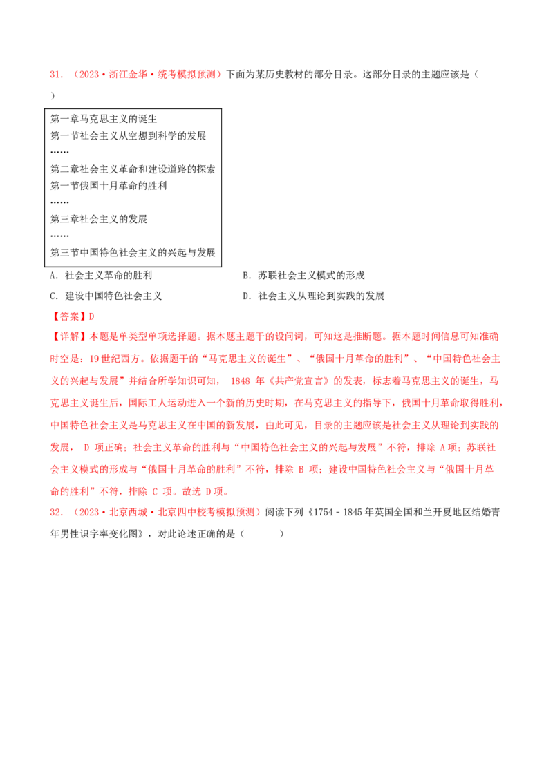 集训09世界近代史100题（1）（解析版）_07高考历史_2024年新高考资料_3.2024专项复习_备战2024年高考历史专项提分集训900题（统编版）