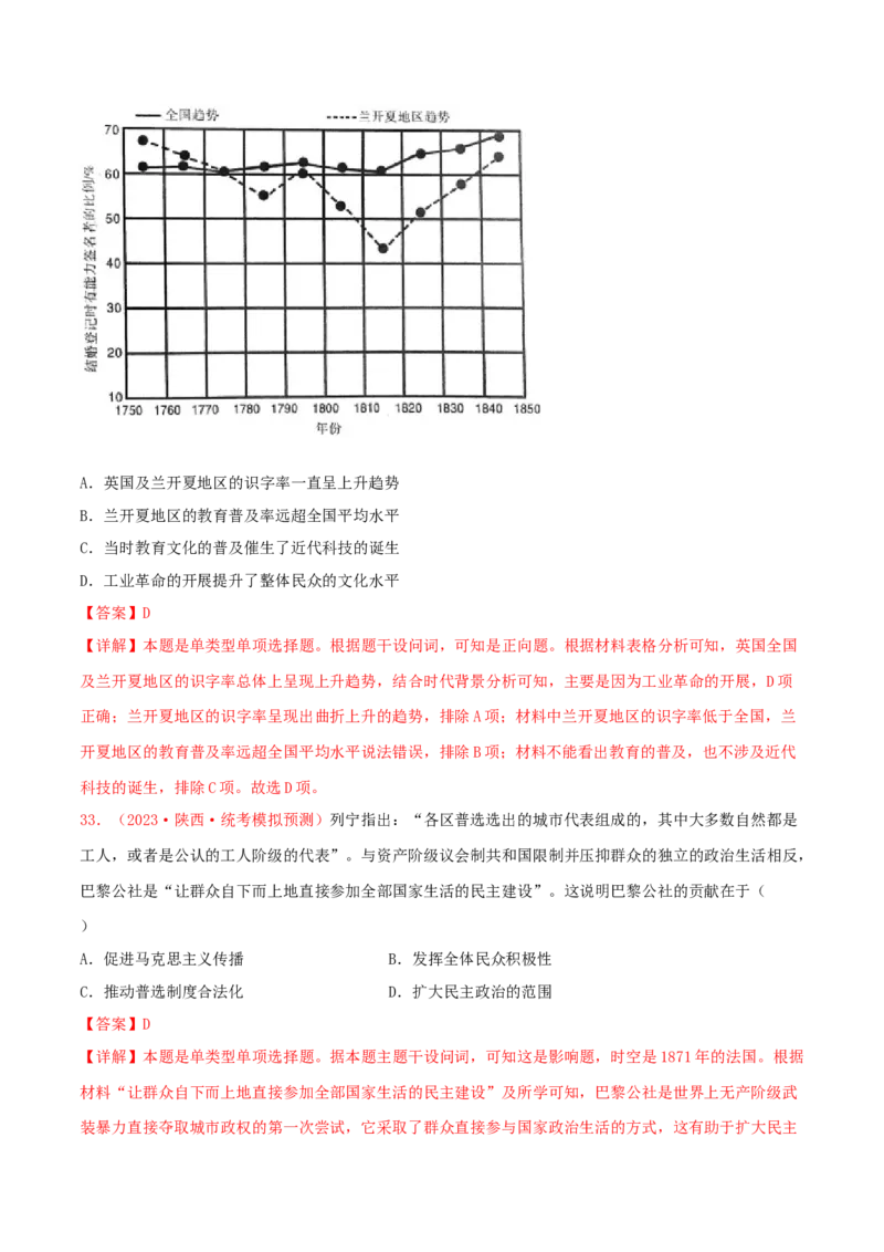 集训09世界近代史100题（1）（解析版）_07高考历史_2024年新高考资料_3.2024专项复习_备战2024年高考历史专项提分集训900题（统编版）