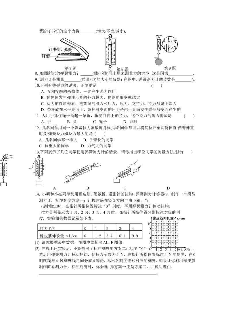 8.1力弹力（含答案）_8下-初中物理苏科版(4)_赠送：旧版资料（和新版好多一样，仍具有很大参考价值）_03试卷_同步练习