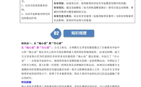 第20讲课时10.4日心说与太阳系（教师版）-八年级物理下册同步精品讲义（苏科版2025）_8下-初中物理苏科版(4)_06讲义