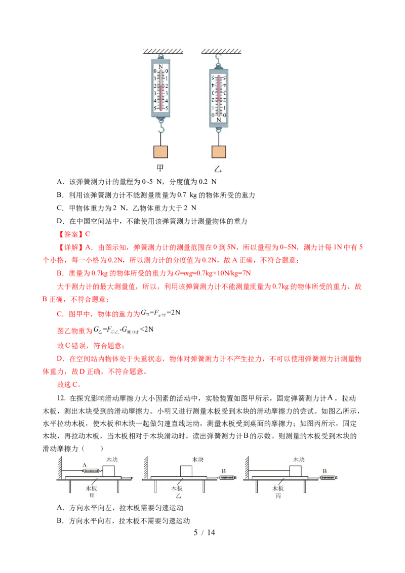 第七章力（单元测试）（解析版）(1)_8下-初中物理苏科版(4)_02习题试卷_单元测试_第2套_第七章力（单元测试）-上好课八年级物理下册同步高效课堂（苏科版2024）