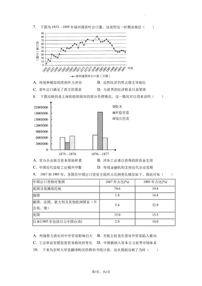 题型04数据计量型选择题专项训练--2024届高三统编版历史一轮复习_07高考历史_新高考复习资料_2024年新高考复习资料_一轮复习资料_2024届高三统编版历史一轮复习特色题型专项训练