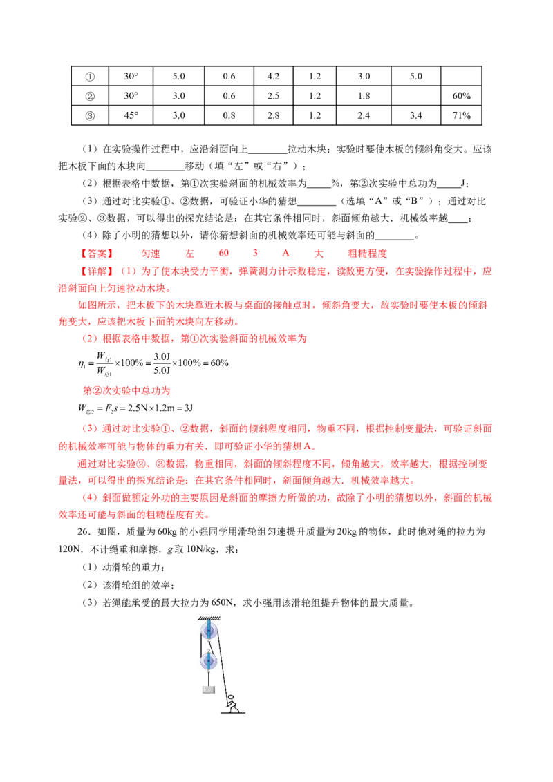 九上物理第十一单元测试提升卷（解析版）_9上-初中物理苏科版(4)_03习题试卷_单元测试（齐全）_第十一章简单机械和功（单元测试&middot;提升卷）物理苏科版2024九年级上册
