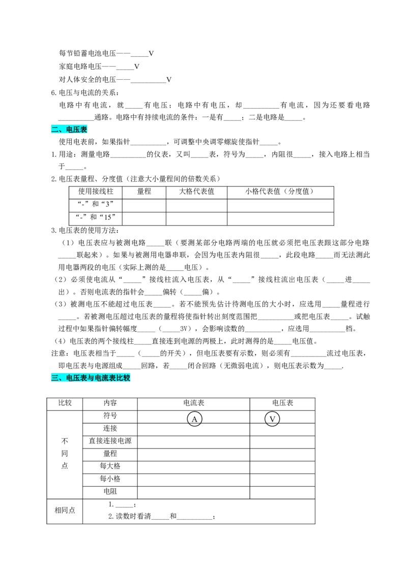 第十三章简单电路（知识清单）（挖空版）_9上-初中物理苏科版(4)_05知识清单（齐全）_第十三章简单电路（知识清单）物理苏科版2024九年级上册