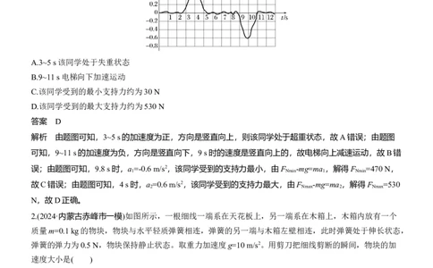 热点3　牛顿运动定律_2025年新高考资料_二轮复习_2025年高考物理大二轮_2025物理二轮专题复习教师用书Word版文档_考前特训_热点排查练