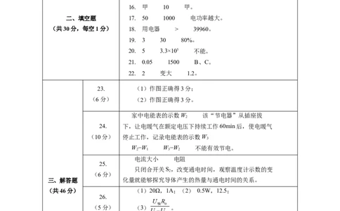 第十五章电功和电热单元测试&middot;提升卷(答案及评分标准)_9下-初中物理苏科版(4)_9下-初中物理苏科版（2026春季新版）持续更新_02习题试卷_单元测试