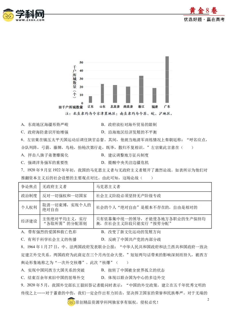黄金卷04（江苏专用）（考试版）_07高考历史_2024年新高考资料_4.2024高考模拟预测试卷_赢在高考&middot;黄金8卷备战2024年高考历史模拟卷（江苏专用）31317288