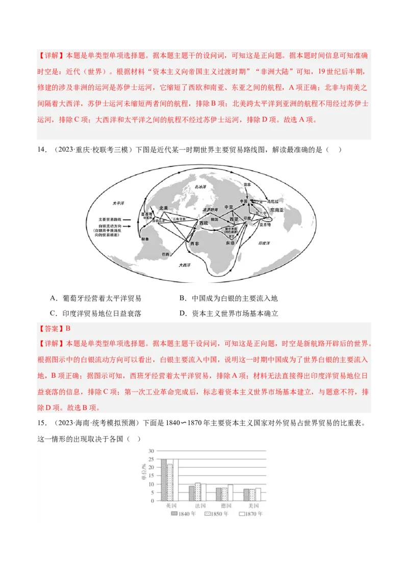 高频考点（二）世界市场与商业贸易（解析版）_07高考历史_2024年新高考资料_1.2024一轮复习_2024年高考一轮复习高频考点小专题式巩固提升卷