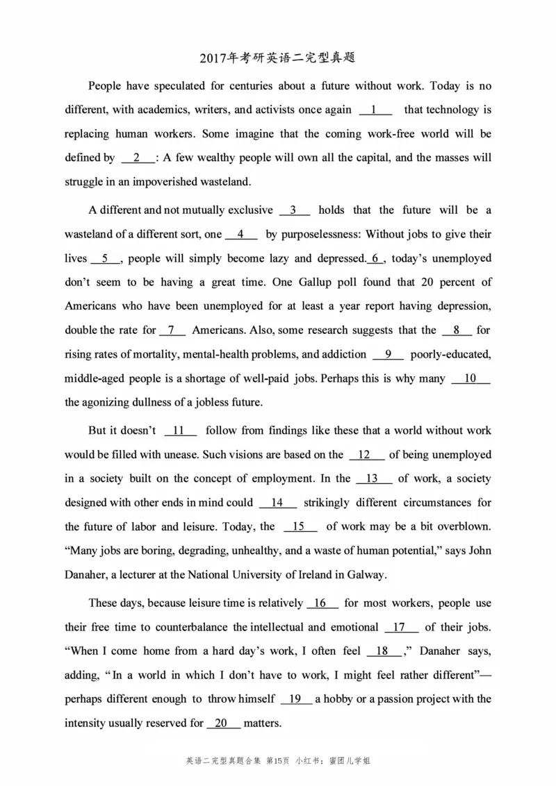 2010-2025英语二完型真题+答案速查_考研英语真题（英一＋英二）_考研英语真题_考研英语二历年真题_考研英语完型专项