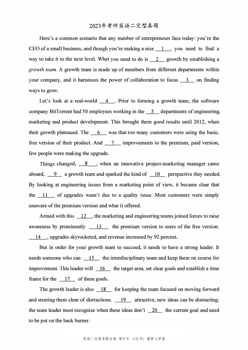 2010-2025英语二完型真题+答案速查_考研英语真题（英一＋英二）_考研英语真题_考研英语二历年真题_考研英语完型专项