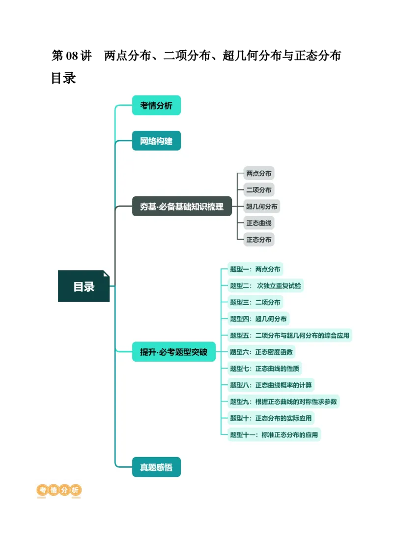 第08讲两点分布、二项分布、超几何分布与正态分布（十一大题型）（讲义）（原卷版）_新高考复习资料_2024年新高考资料_一轮复习资料_第十章计数原理、概率、随机变量及其分布