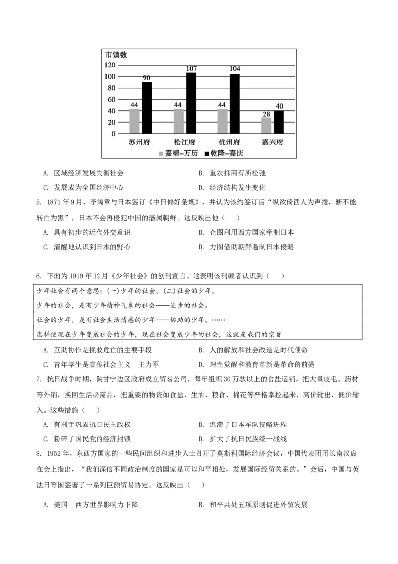 黄金卷05（山东专用）（原卷版）_07高考历史_2024年新高考资料_4.2024高考模拟预测试卷_赢在高考&middot;黄金8卷备战2024年高考历史模拟卷（山东专用）31282698