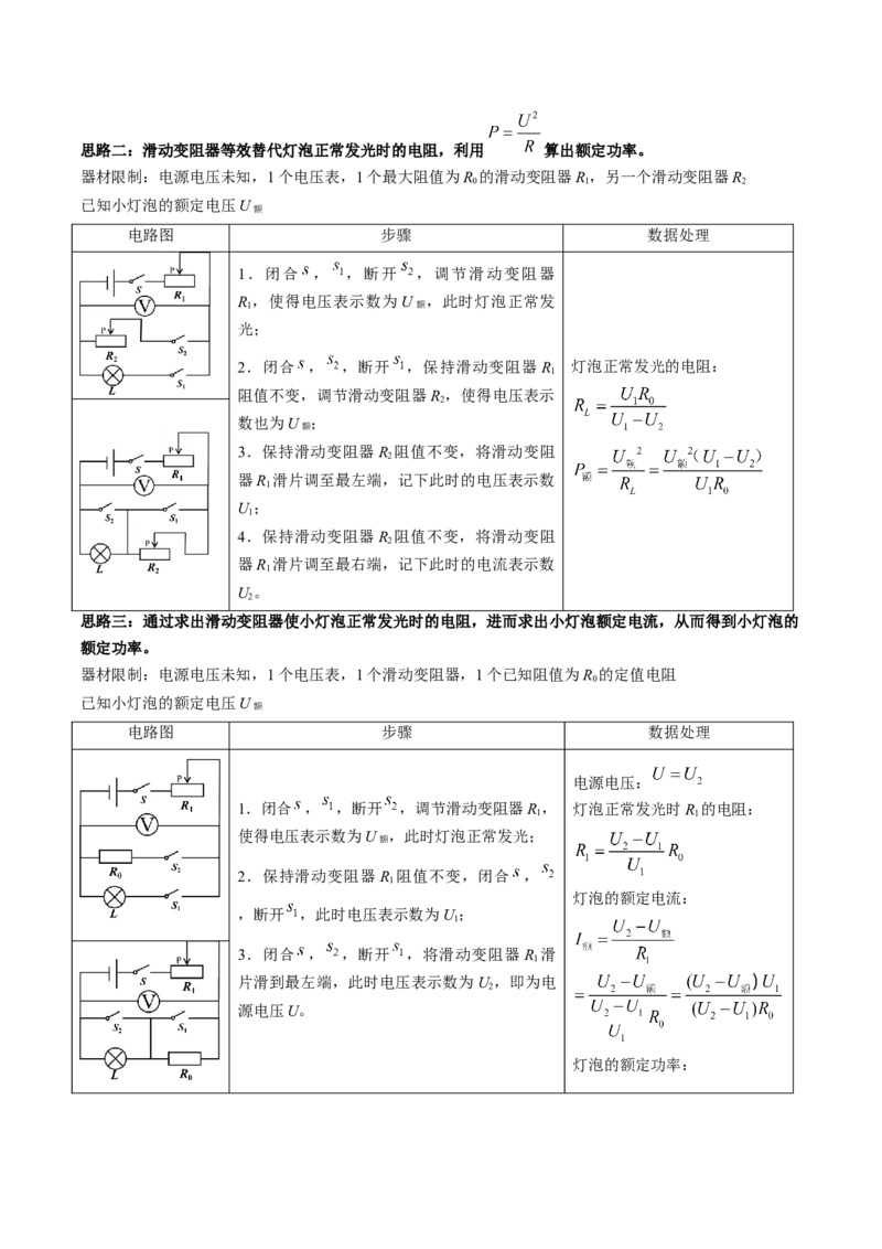 15.5专题特殊方法测小灯泡额定功率（解析版）_9下-初中物理苏科版(4)_9下-初中物理苏科版（旧版）赠送_04讲义_2022-2023学年九年级物理下册典中点&middot;课时夺冠（苏科版）