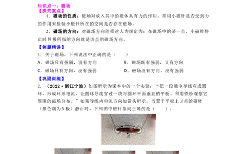 16.1(第二课时)磁感线与地磁场（原卷版）_9下-初中物理苏科版(4)_9下-初中物理苏科版（旧版）赠送_04讲义_2022-2023学年九年级下册物理同步备课讲义(苏科版)(21)份